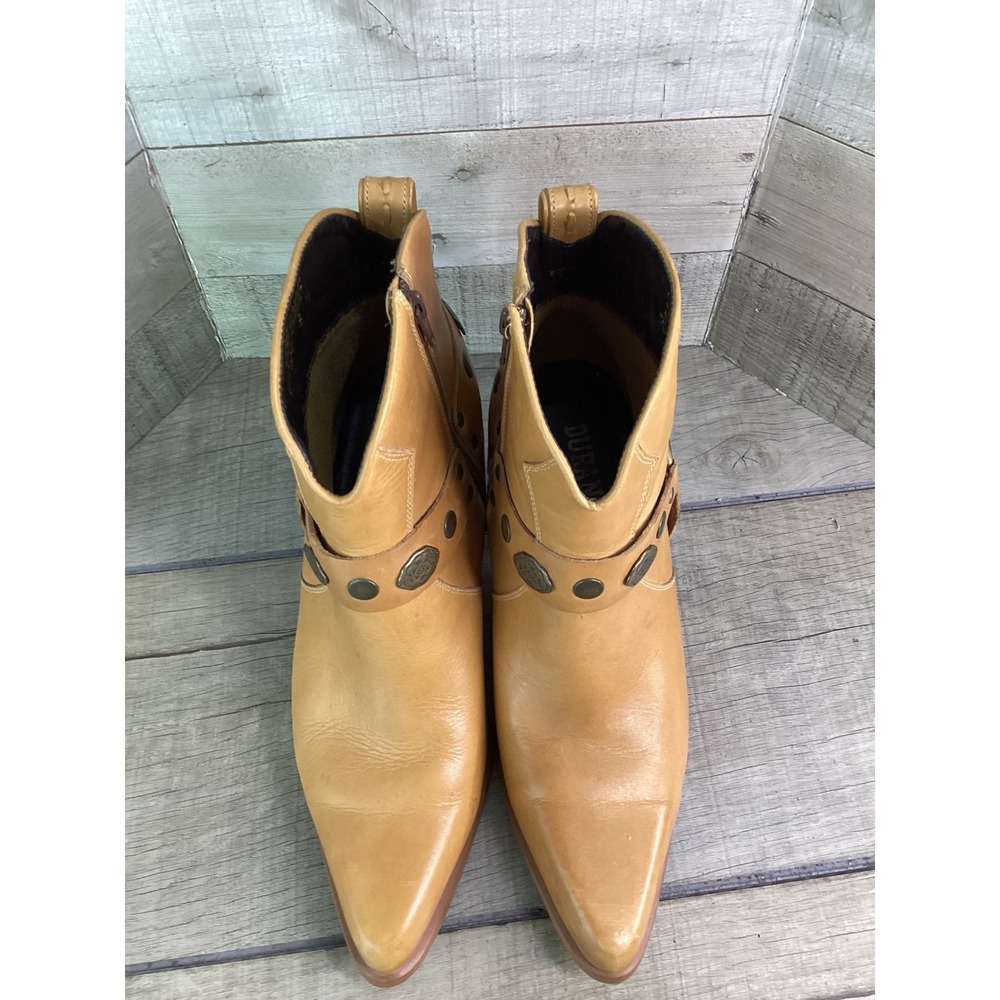 Durango Tan Leather Harness Ankle Boots Womens 9 M Western Pointed Toe RD2502 - Picture 4 of 8